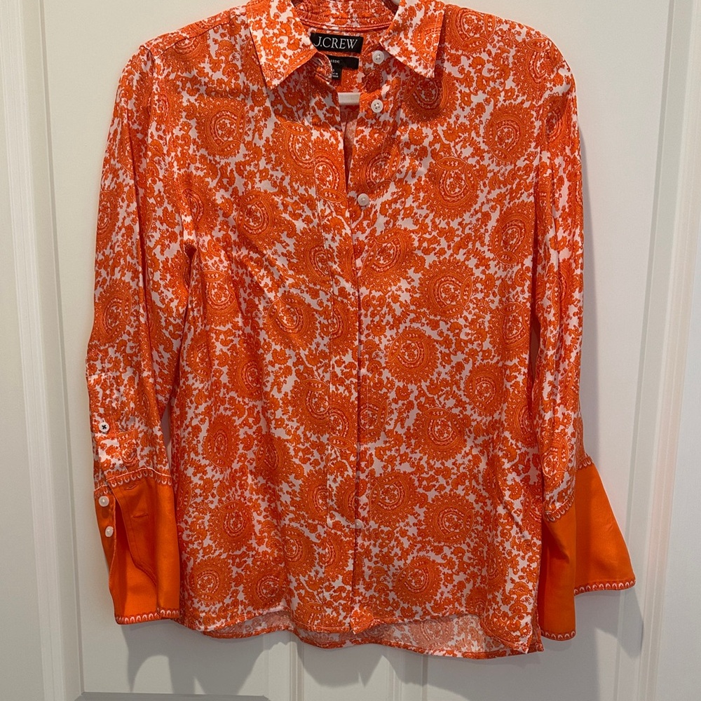 J. Crew Orange Paisley Print Button-Up Blouse